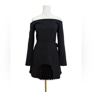 Closet London NWT Black Off Shoulder Pleated Mini Dress Long Sleeve Size US 4
